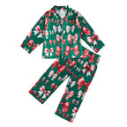fyclemt Toddler Baby Girl Boy Christmas Silk Satin Pajamas Set Santa Button Down Pjs Kids Long Sleeve Shirt Pants Xmas Pjs Sleepwear (Bow Print Green 5-6 Years)