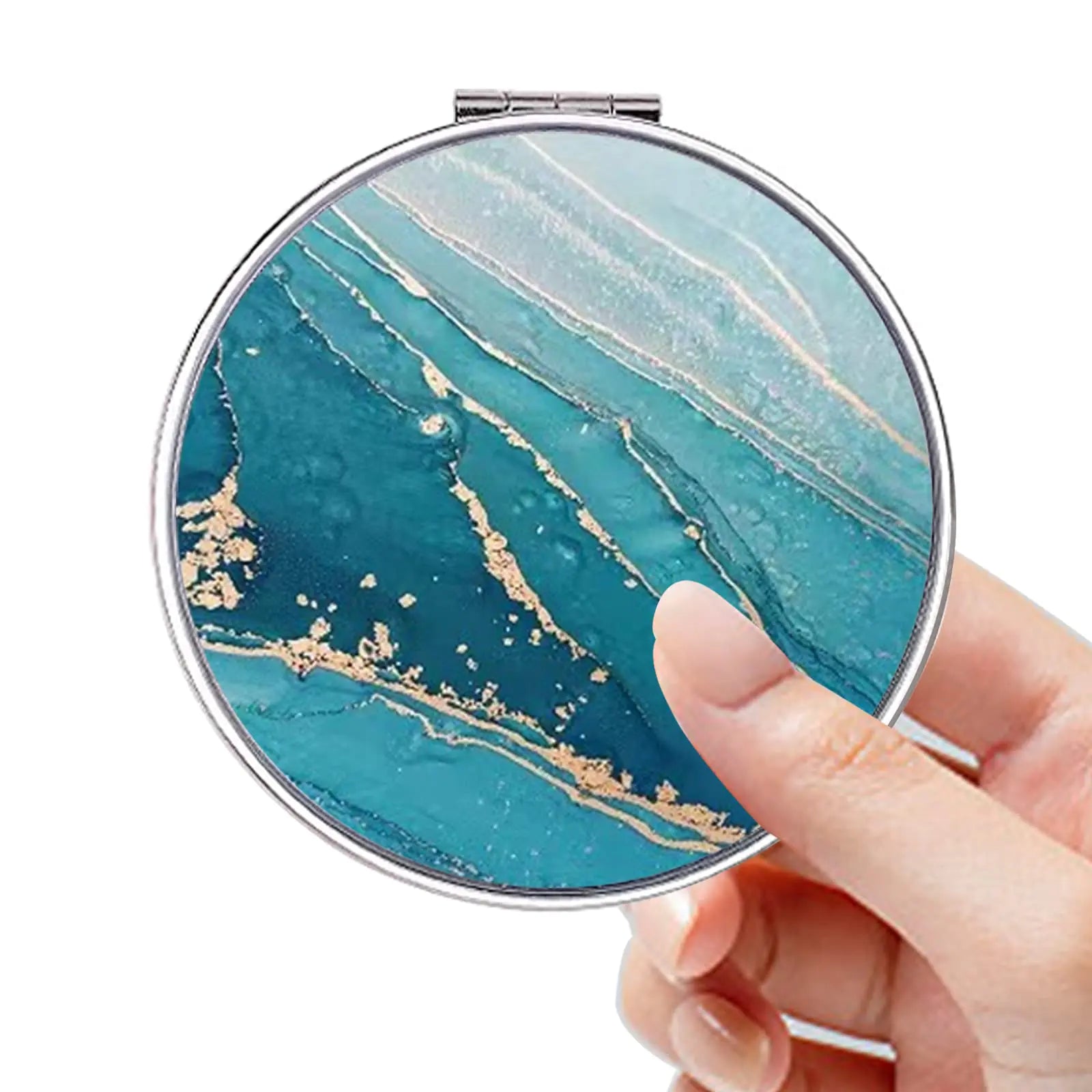 Acedada Compact Mirror Pocket Mirror Small Mirror for Purse Portable Travel Makeup Mini Mirror Folding Handheld Double-Sided 1x/2x Magnifying Compact Mirror for Women Girls - Blue Gilt