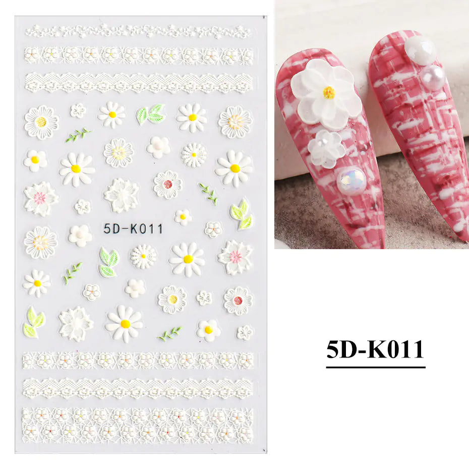 3D Hollow White Bridal Lace Butterfly Nail Stickers